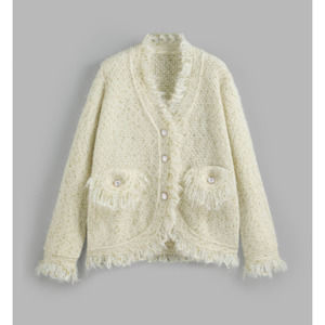 Fringe Pearl Button Cardigan